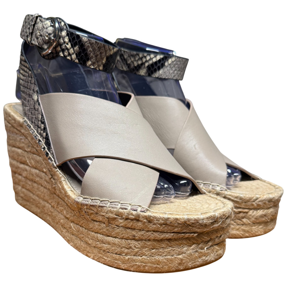 MARC FISHER Abacia 2 Women 8.5 Espadrille Wedge Leather Sandal Gray Snake Casual